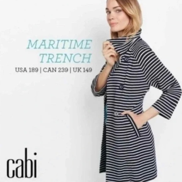 CAbi Maritime Trench Coat - Navy & White Stripe - Knit - Size Medium - Picture 13 of 13